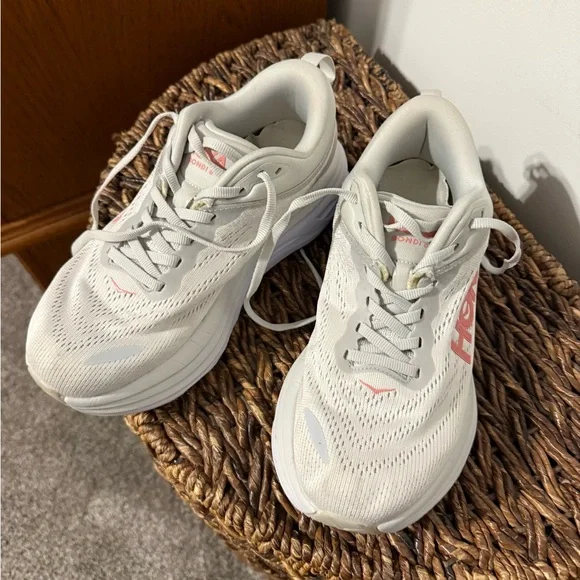 Hoka one bondi 8 White Sneakers Modern Design Breathable Comfort - Picture 2 of 8